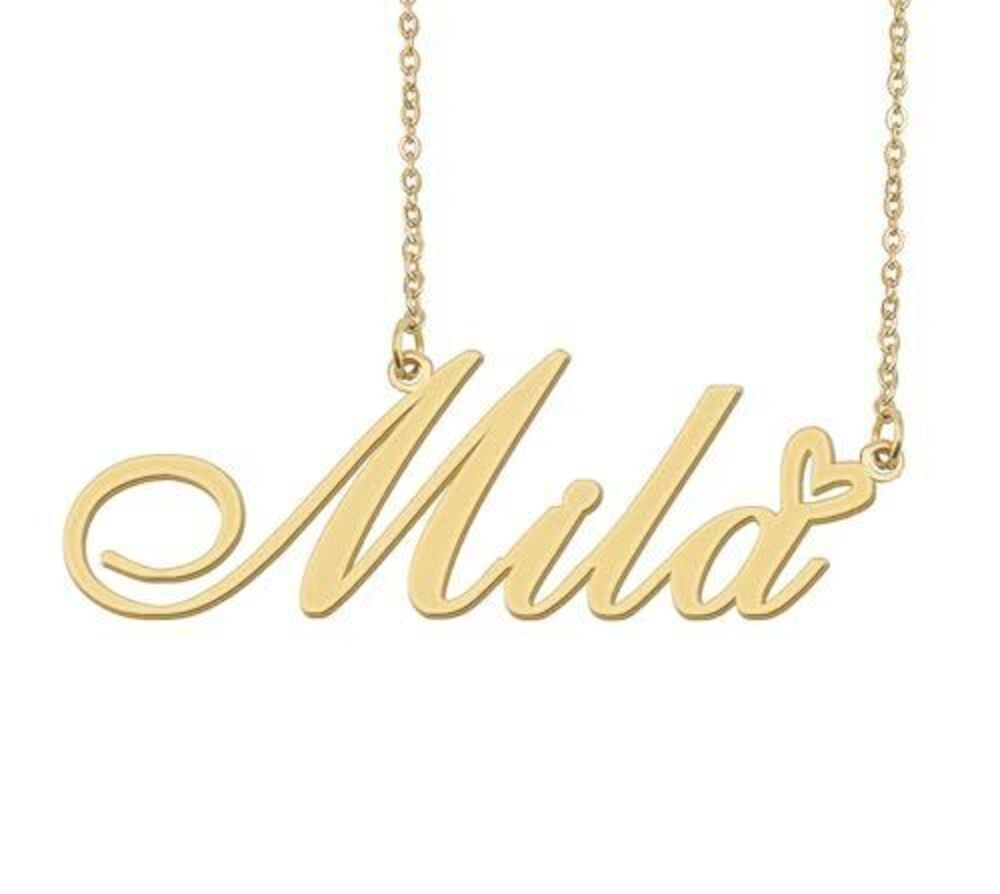 8676 Mila Name Necklace Heart Charm Pendant 18k Gold Plated Stainless Steel